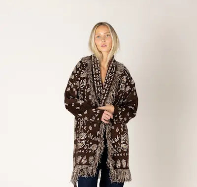LYLA & LUXE - SADDLE FAIR ISLE BANDANA PRINT CARDI