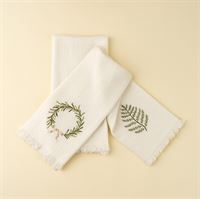 INDABA - EMBROIDERED FROND/WREATH WAFFLE HAND TOWELS S/2