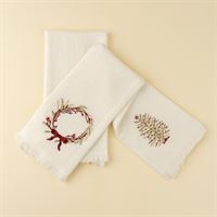 INDABA - EMBROIDERED TREE/WREATH WAFFLE HAND TOWELS S/2