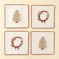 INDABA - EMBROIDERED HOLIDAY COCKTAIL NAPKINS S/4