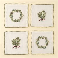 INDABA - EMBROIDERED MISTLETOE/WREATH COCKTAIL NAPKINS S/4