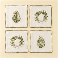 INDABA - EMBROIDERED TREE/WREATH COCKTAIL NAPKINS S/4