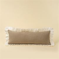 INDABA - 15X42 VELVET RUFFLE LINEN PILLOW, IVORY