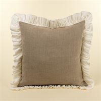 INDABA - 24X24 VELVET RUFFLE LINEN PILLOW, IVORY