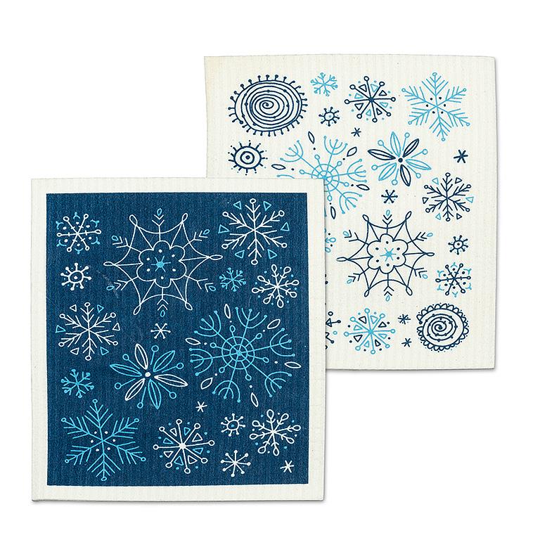 ABBOTT - S/2 ALLOVER SNOWFLAKES DISHCLOTHS-6.5X8"L