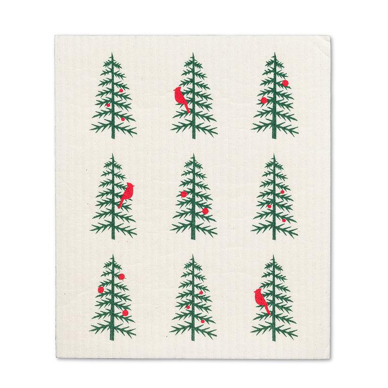 ABBOTT - S/2 CARDINALS IN TREE DISHCLOTHS-6.5X8"L