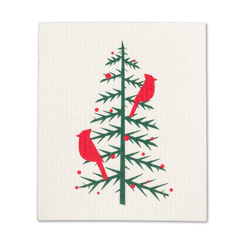 ABBOTT - S/2 CARDINALS IN TREE DISHCLOTHS-6.5X8"L