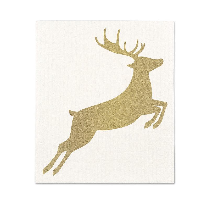 ABBOTT - S/2 GLITTER REINDEER DISHCLOTHS-6.5X8"L