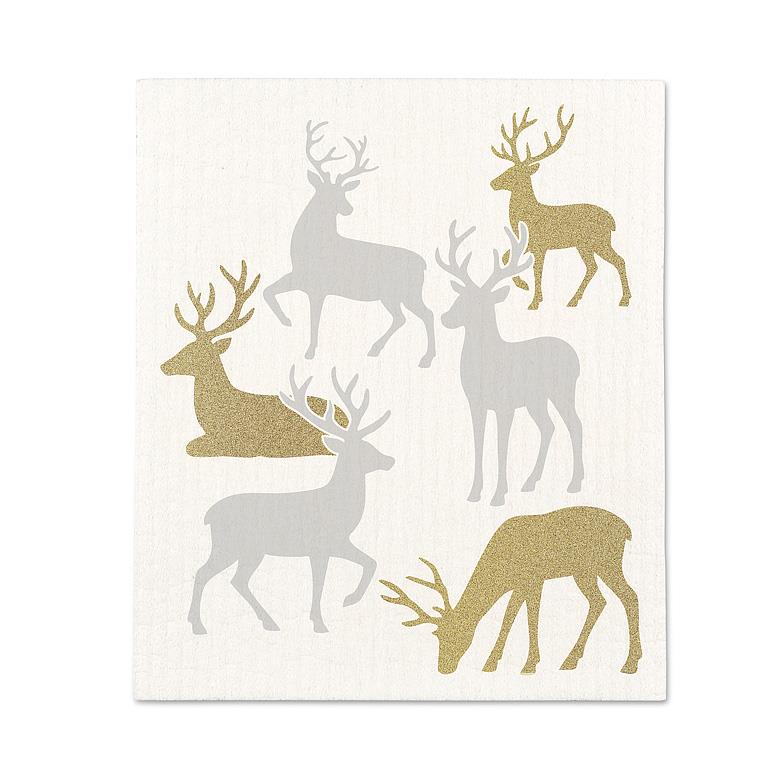 ABBOTT - S/2 GLITTER REINDEER DISHCLOTHS-6.5X8"L