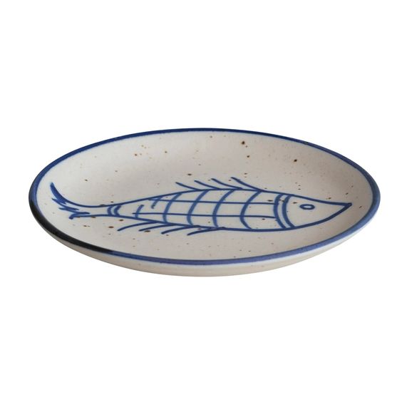 CREATIVE CO OP- HAND-PAINTED STONEWARE FISH PLATE