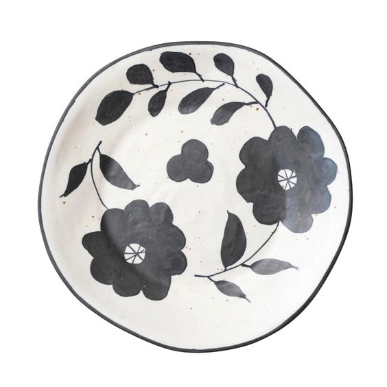 CREATIVE CO OP- HAND-PAINTED STONEWARE FLORAL PLATE