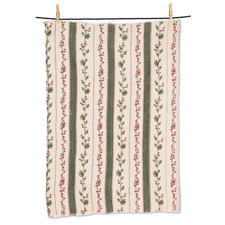 ABBOTT - HOLLYBERRY STRIPES WAFFLE KITCHEN TOWEL-20X28"L