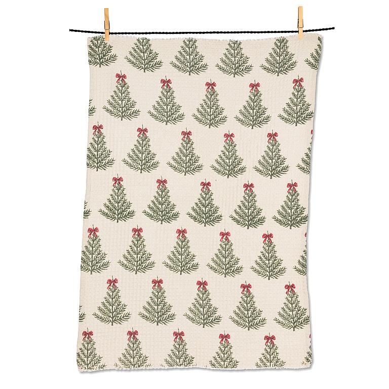 ABBOTT - CHRISTMAS TREE W/BOWS WAFFLE KITCHEN TOWEL-20X28"L