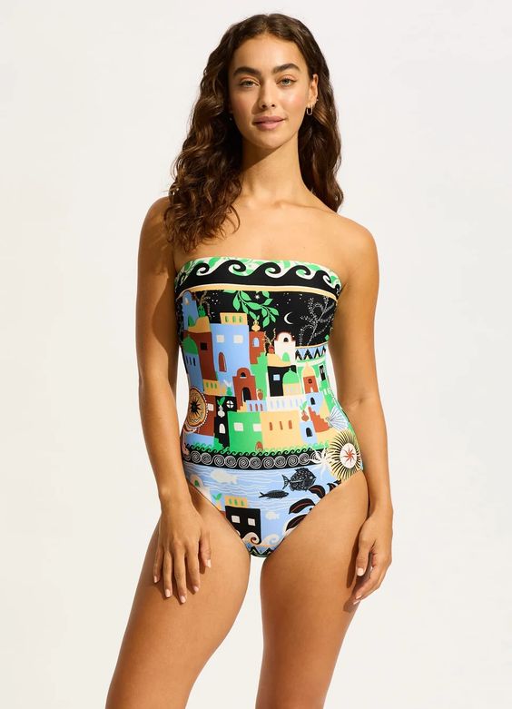 SEAFOLLY- WOMEN'S 1 PC ATLANTIS BANDEAU SWIMSUIT