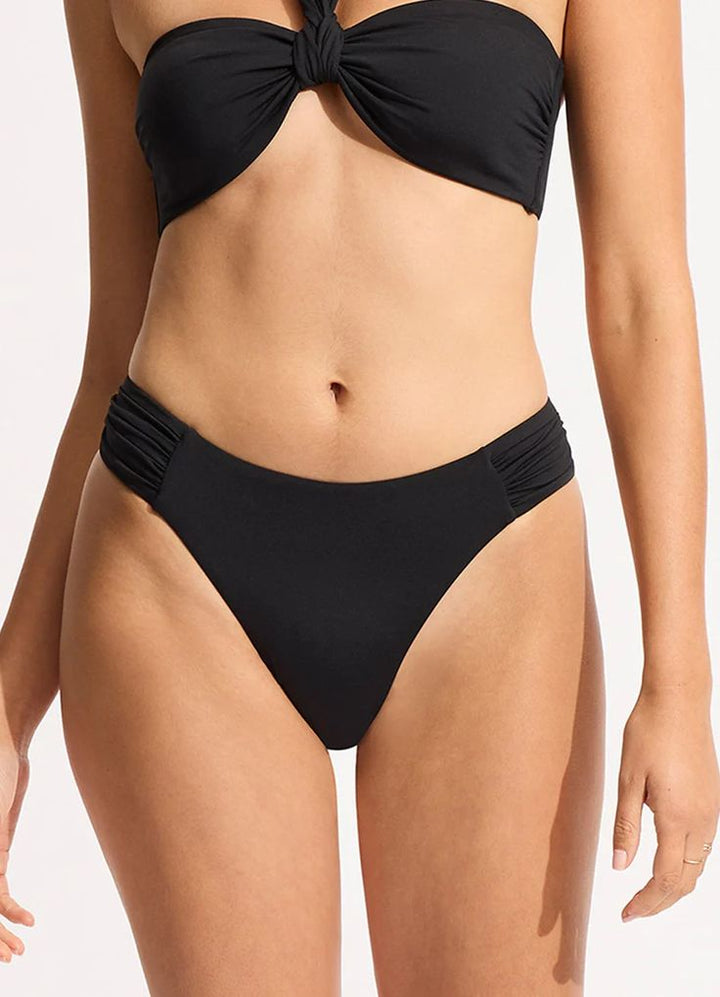 SEAFOLLY- LADIES HIGH LEG ROUCHED SWIM BOTTOM   