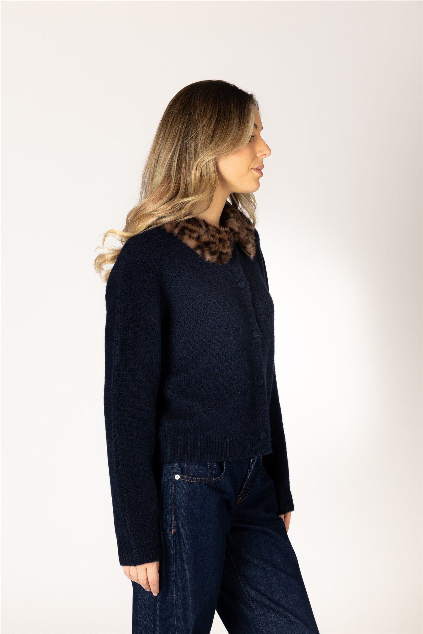 LYLA & LUXE - AURORA NOVELTY FUR COLLAR CARDI