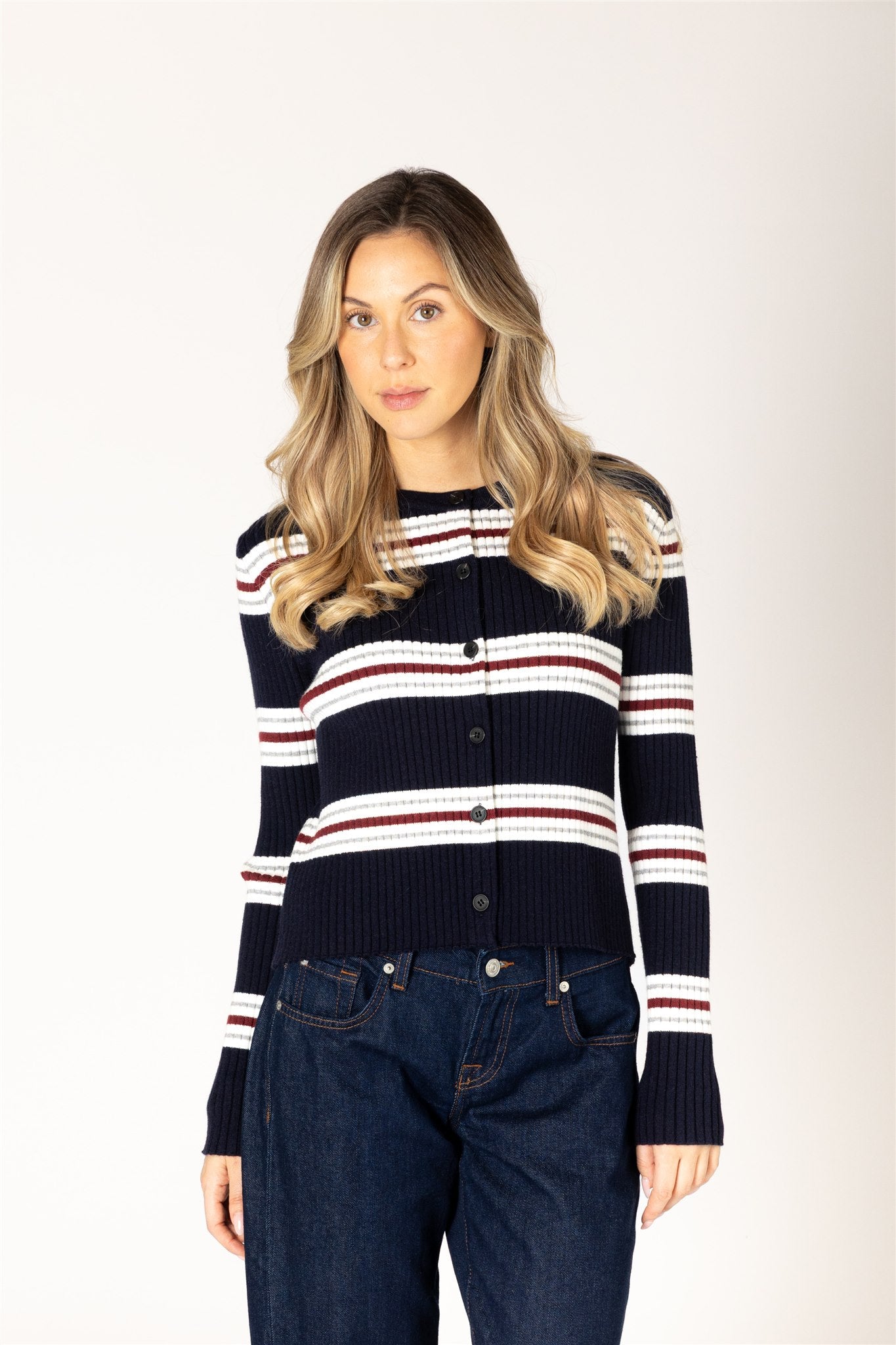 LYLA & LUXE - BREE ESSENTIALS STRIPE CARDI