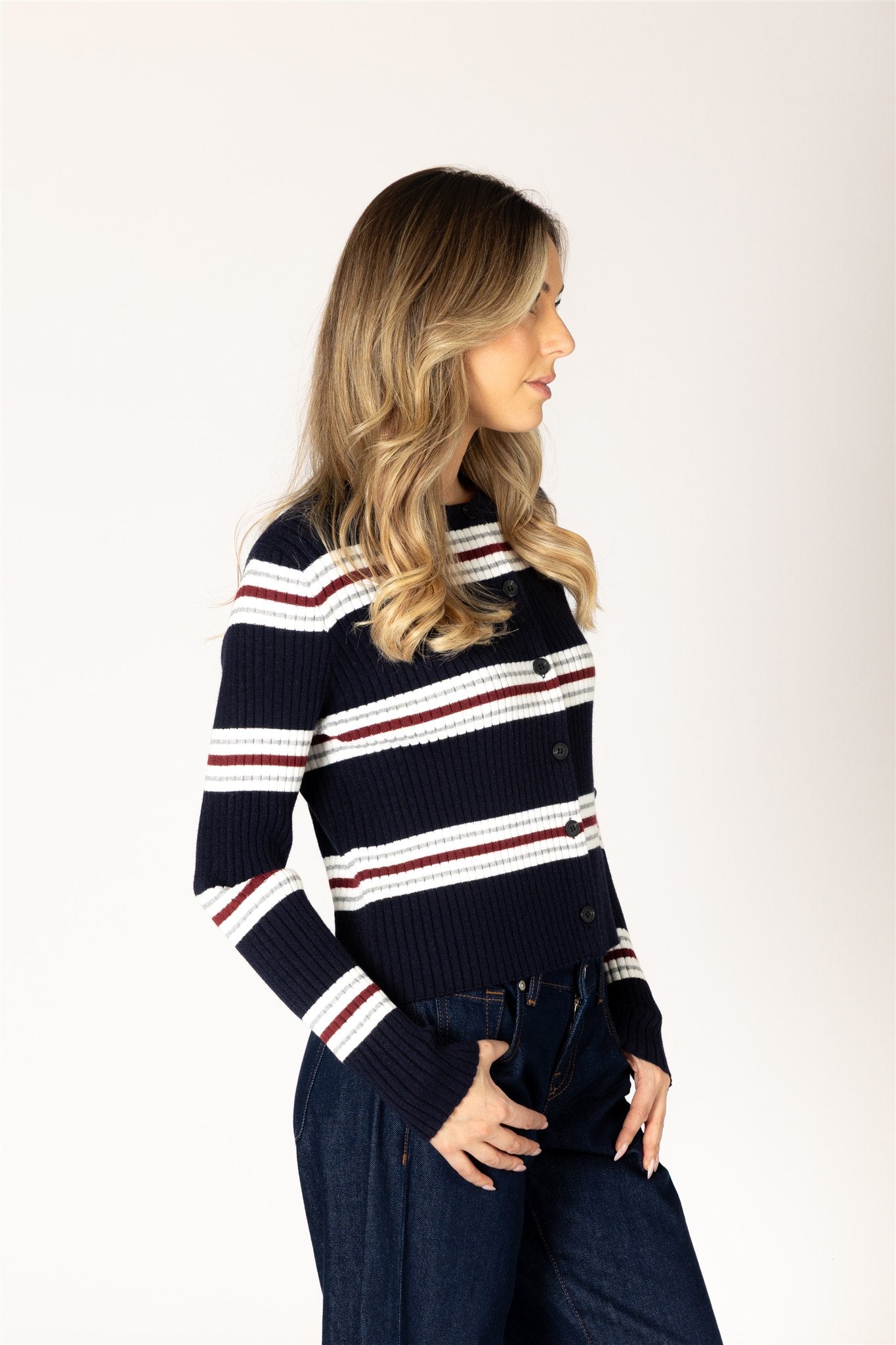 LYLA & LUXE - BREE ESSENTIALS STRIPE CARDI