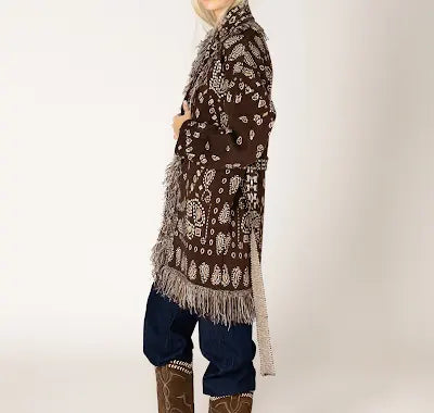 LYLA & LUXE - SADDLE FAIR ISLE BANDANA PRINT CARDI