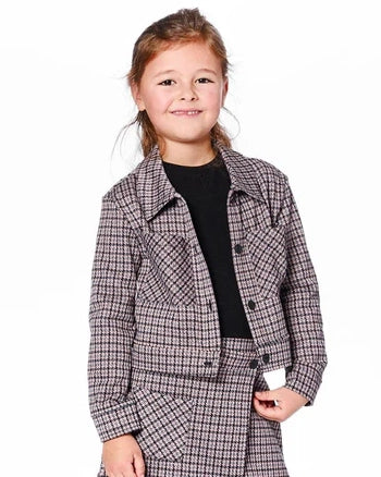 DEUX PAR DEUX- KIDS' JACQUARD HOUNDSTOOTH PATTERN KNIIT JACKET