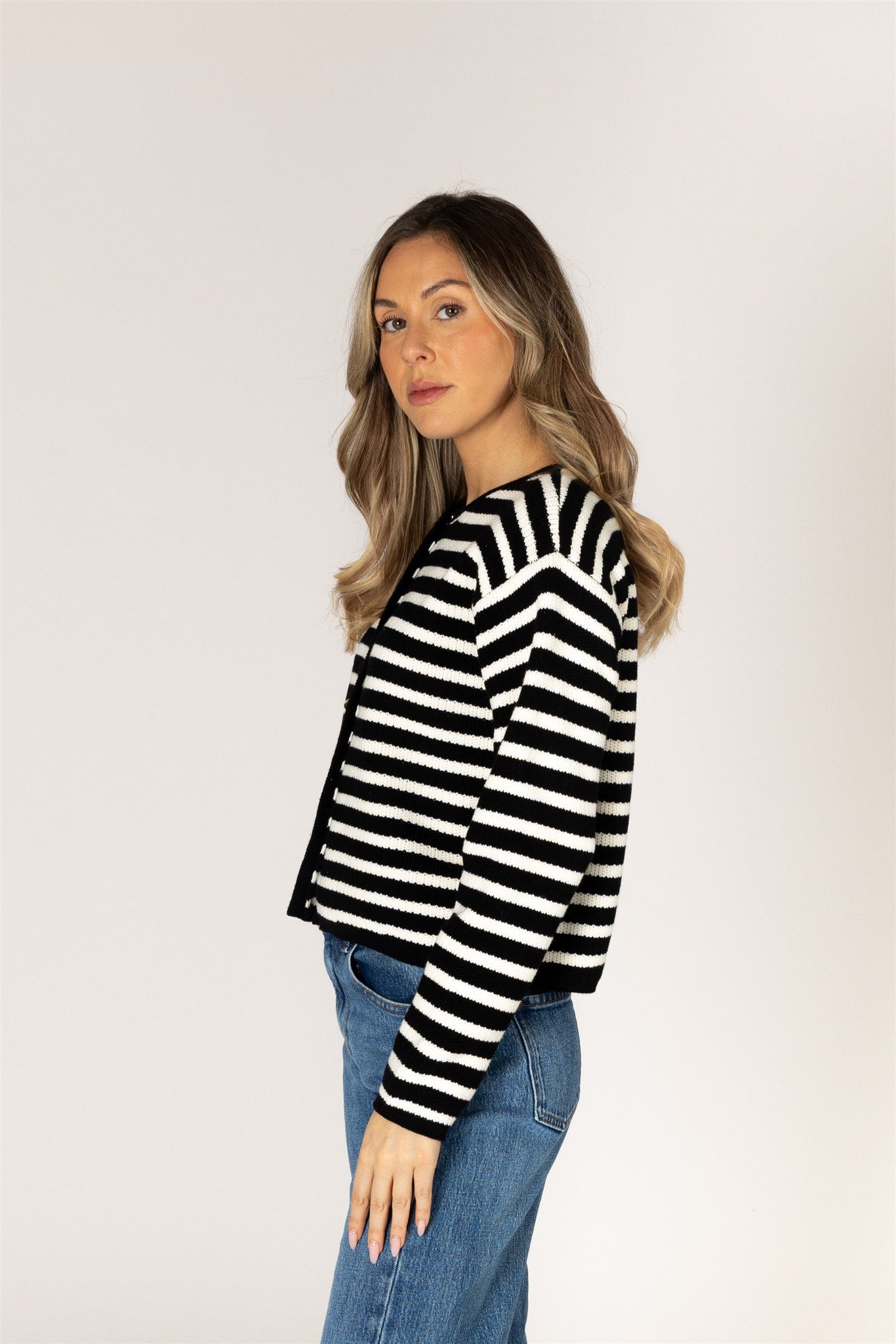 LYLA & LUXE - DEVON COTTON STRIPE CARDI