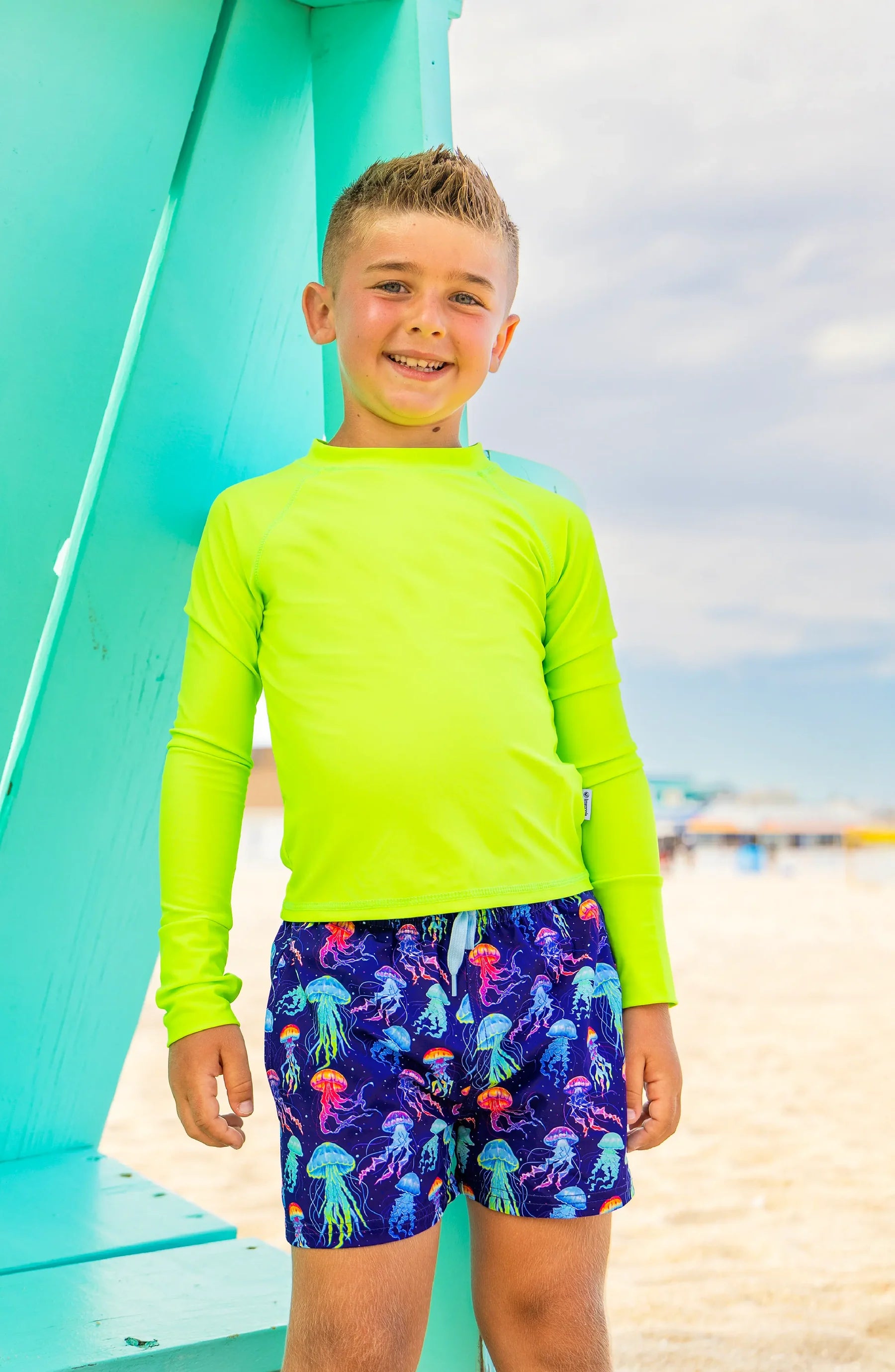 LIMEAPPLE -Dylan Boys Neon Jellyfish Print Board Shorts