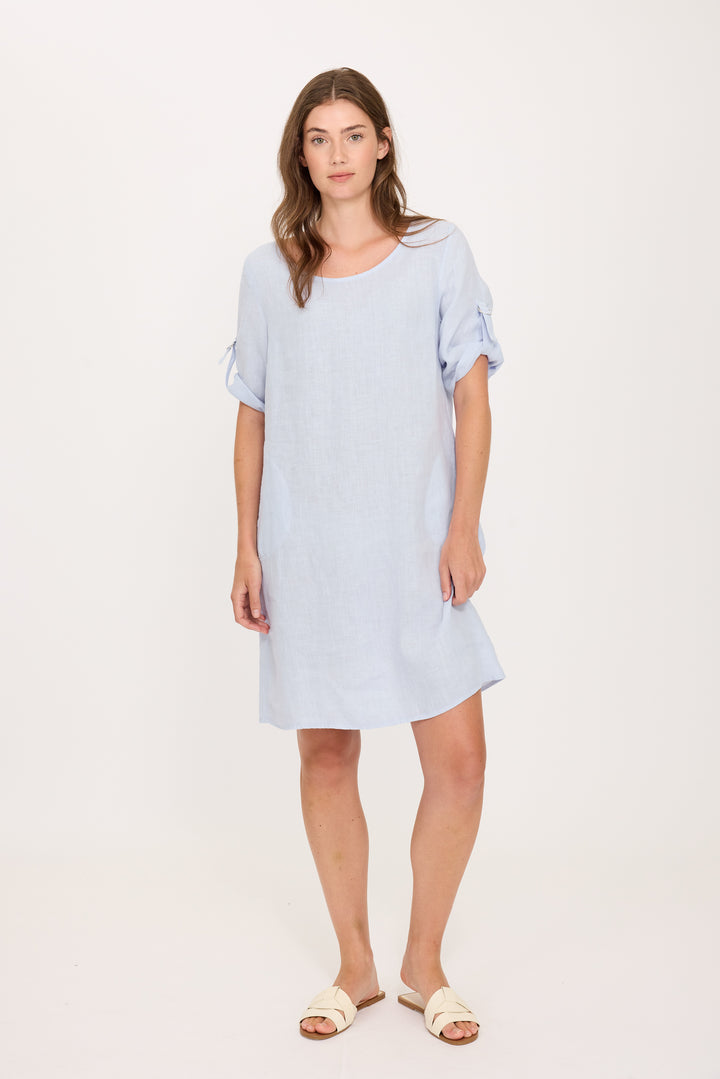 PISTACHE - LINEN DRESS W/ ROLL-UP CLASP SLEEVES