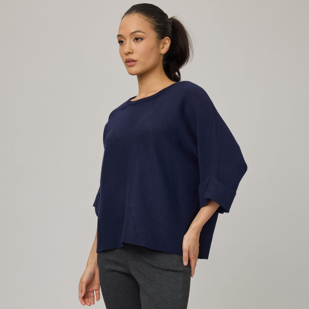 PISTACHE- WOMEN'S KNIT SWEATER WITH FOLDED SLEEVE