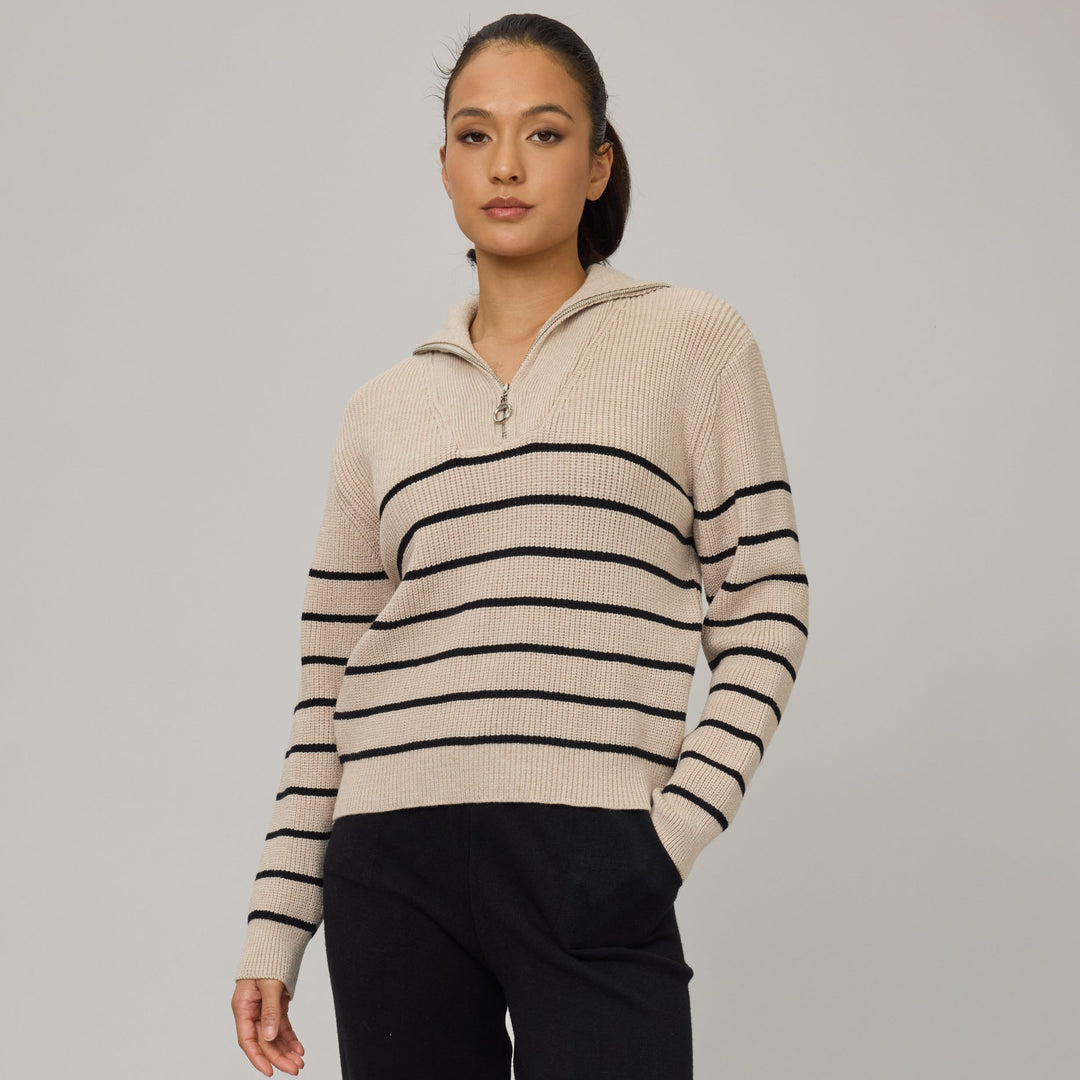 PISTACHE- WOMEN'S COMFORT RIB SWEATER WITH ZIPPER