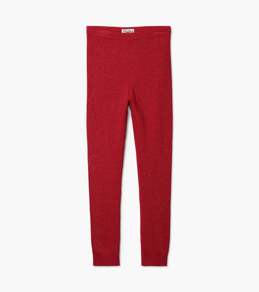 HATLEY - KIDS RED SHIMMER KNIT LEGGINGS