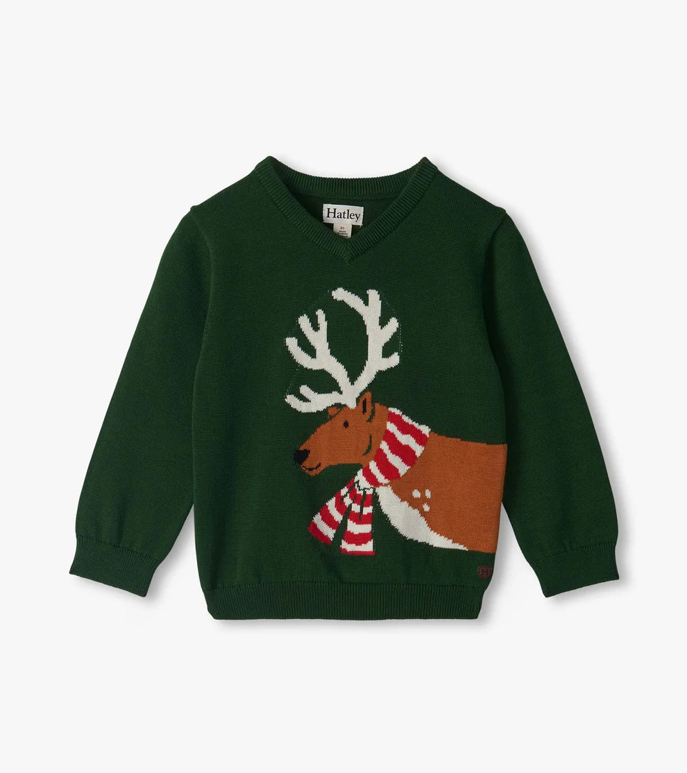 HATLEY - BOYS REINDEER V-NECK SWEATER