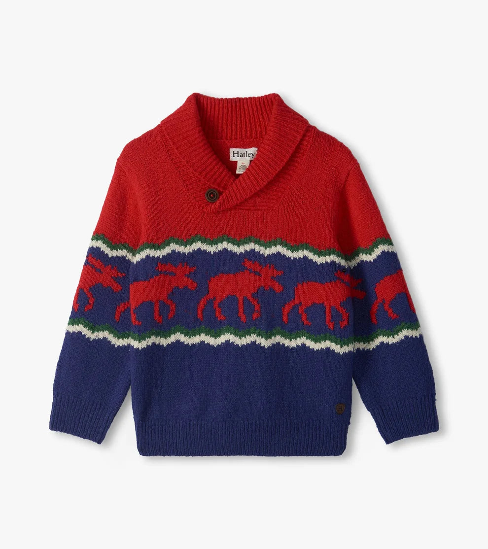 HATLEY - BABY HOLIDAY MOOSE PULLOVER SWEATER