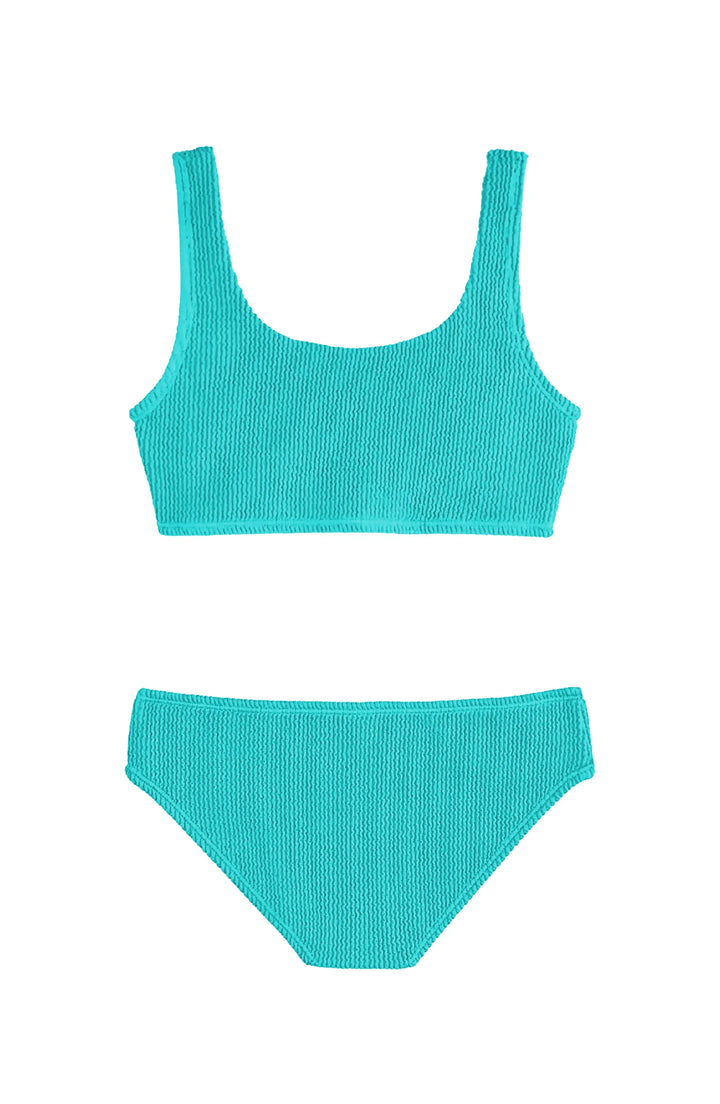LIMEAPPLE -Fay Crinkle Tankini Two Piece Swimsuit - Turquoise