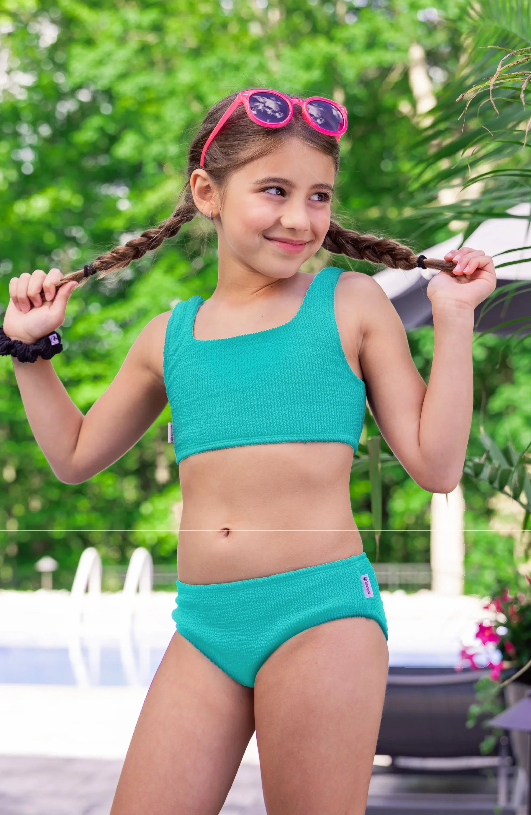 LIMEAPPLE -Fay Crinkle Tankini Two Piece Swimsuit - Turquoise