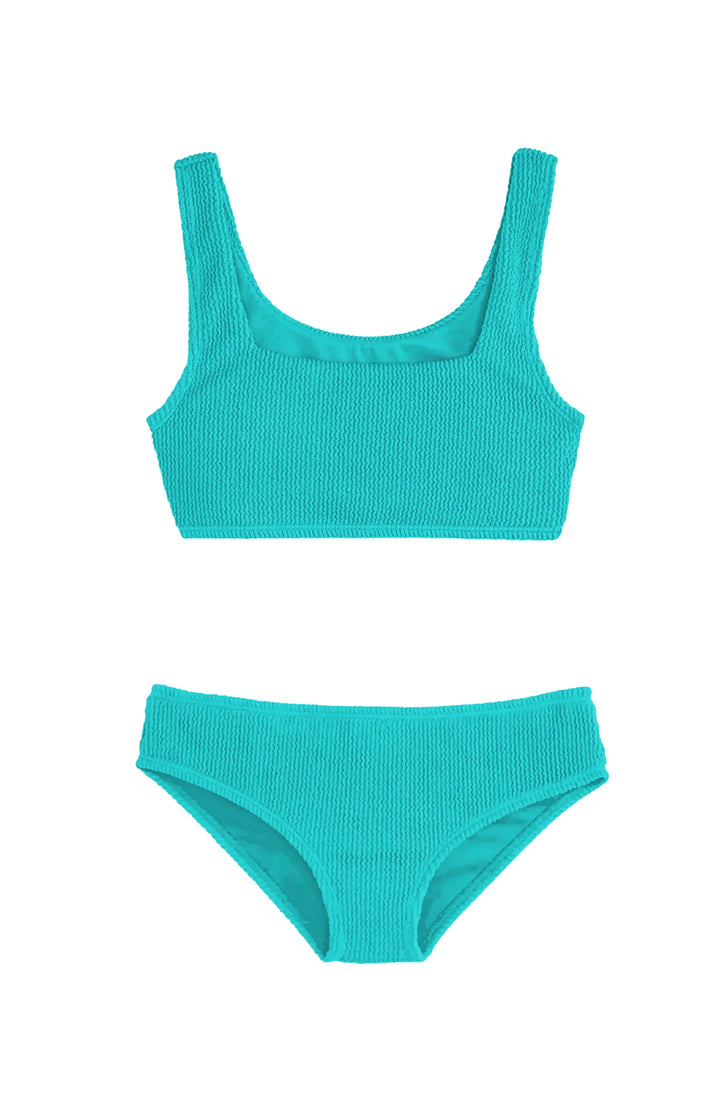 LIMEAPPLE -Fay Crinkle Tankini Two Piece Swimsuit - Turquoise