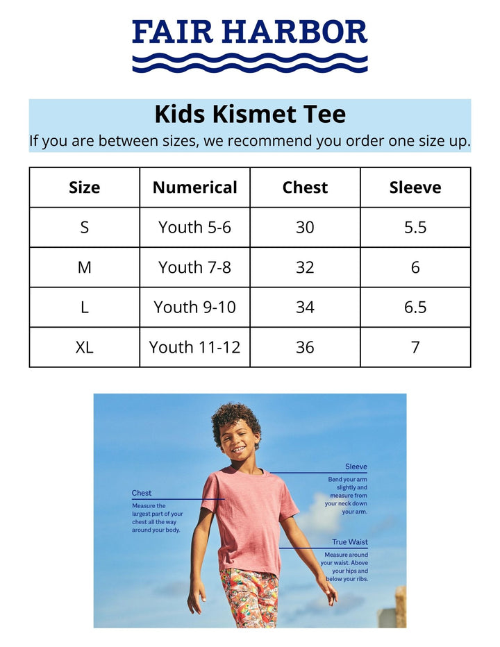 Fair Harbor size chart, Kids Kismet Tee