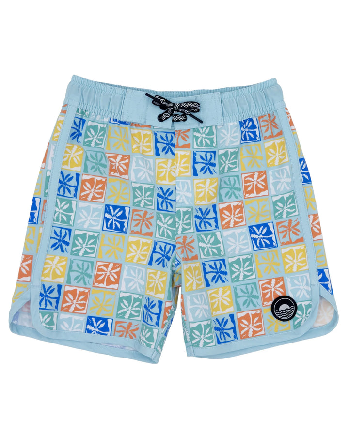 FEATHER 4 ARROW - KIDS PALM CHECK BOARDSHORT 