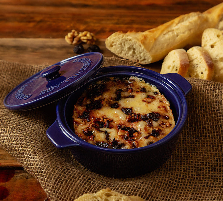 GOURMET DU VILLAGE- NAVY BLUE CERAMIC BAKER GIFT SET WITH CHERRY WALNUT BRIE TOPPING