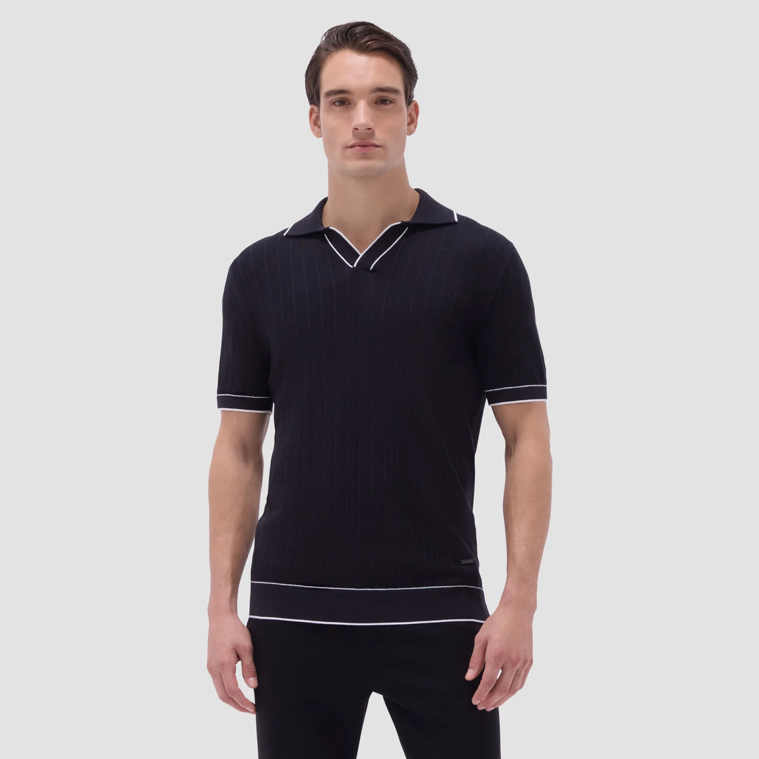 BUGATCHI- Men's Wide Rib Short Sleeve Johnny Sweater