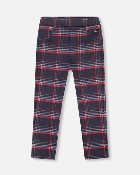 DEUX PAR DEUX- KIDS' MILANO RED AND NAVY PLAID TREGGINGS PANT