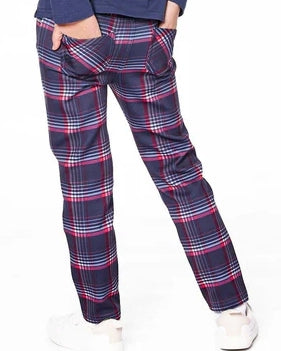 DEUX PAR DEUX- KIDS' MILANO RED AND NAVY PLAID TREGGINGS PANT
