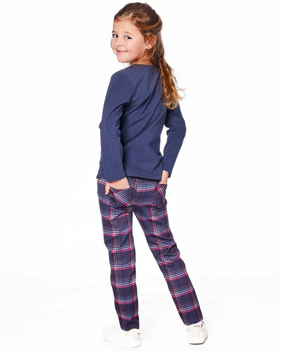 DEUX PAR DEUX- KIDS' MILANO RED AND NAVY PLAID TREGGINGS PANT