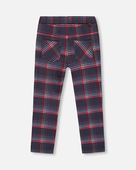 DEUX PAR DEUX- KIDS' MILANO RED AND NAVY PLAID TREGGINGS PANT