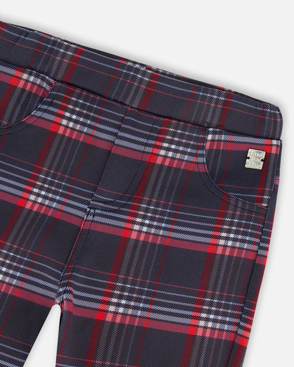 DEUX PAR DEUX- KIDS' MILANO RED AND NAVY PLAID TREGGINGS PANT