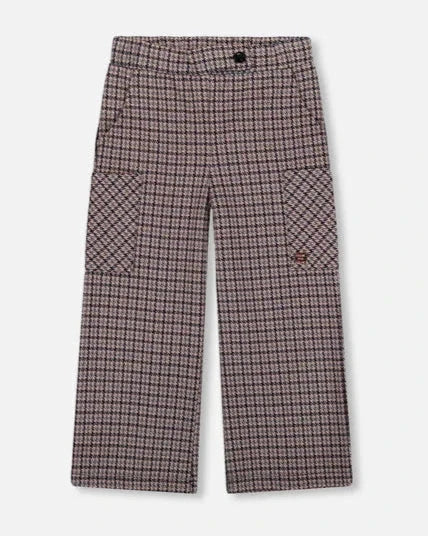 DEUX PAR DEUX- KIDS' JACQUARD HOUNDSTOOTH PATTERN KNIT FLARE PANTS
