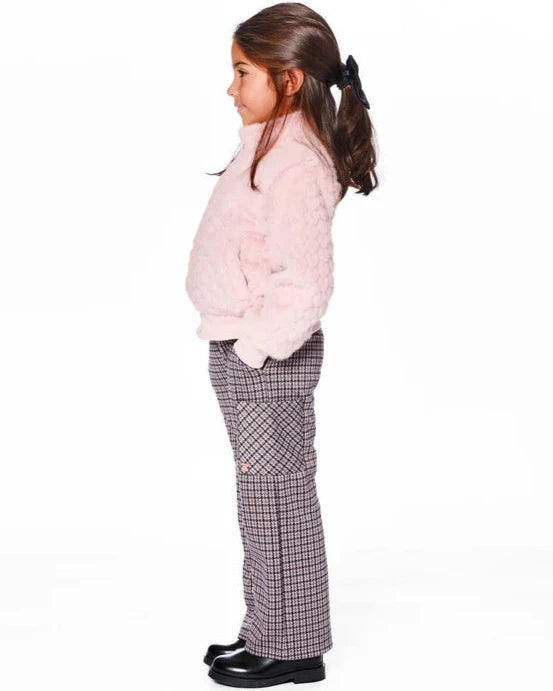 DEUX PAR DEUX- KIDS' JACQUARD HOUNDSTOOTH PATTERN KNIT FLARE PANTS