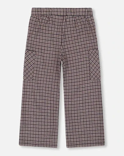 DEUX PAR DEUX- KIDS' JACQUARD HOUNDSTOOTH PATTERN KNIT FLARE PANTS