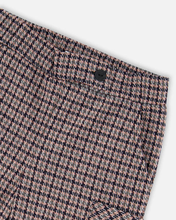 DEUX PAR DEUX- KIDS' JACQUARD HOUNDSTOOTH PATTERN KNIT FLARE PANTS