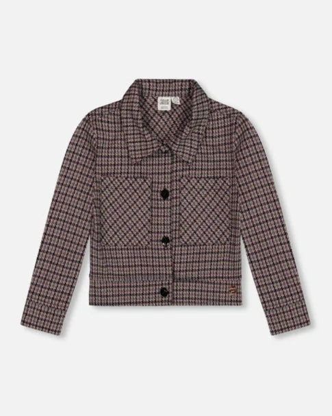 DEUX PAR DEUX- KIDS' JACQUARD HOUNDSTOOTH PATTERN KNIIT JACKET