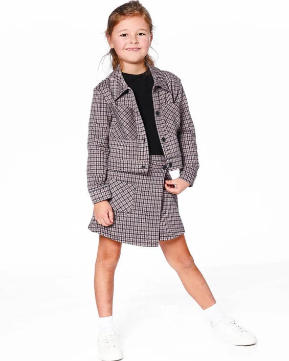 DEUX PAR DEUX- KIDS' JACQUARD HOUNDSTOOTH PATTERN KNIIT JACKET
